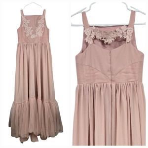 Girls Fairy Renaissance Maxi Dress Embroidered Pink Ruffled Hem Formal Dressy